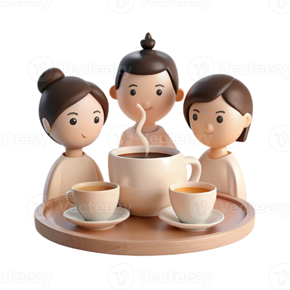 Three Cartoon Characters Enjoying a Cup of Coffee Together png