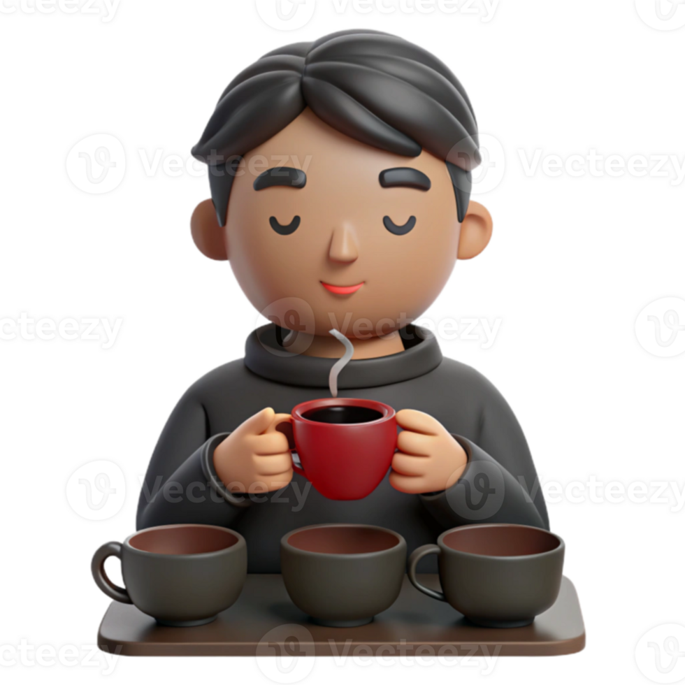 3D Rendered Illustration of a Person Enjoying a Cup of Coffee png