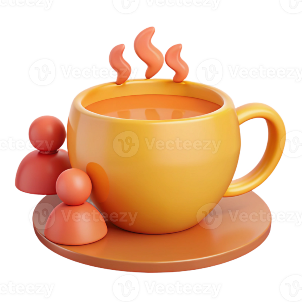 Hot Beverage and Social Connection 3D Render of a Cup of Tea with Icons Representing People png