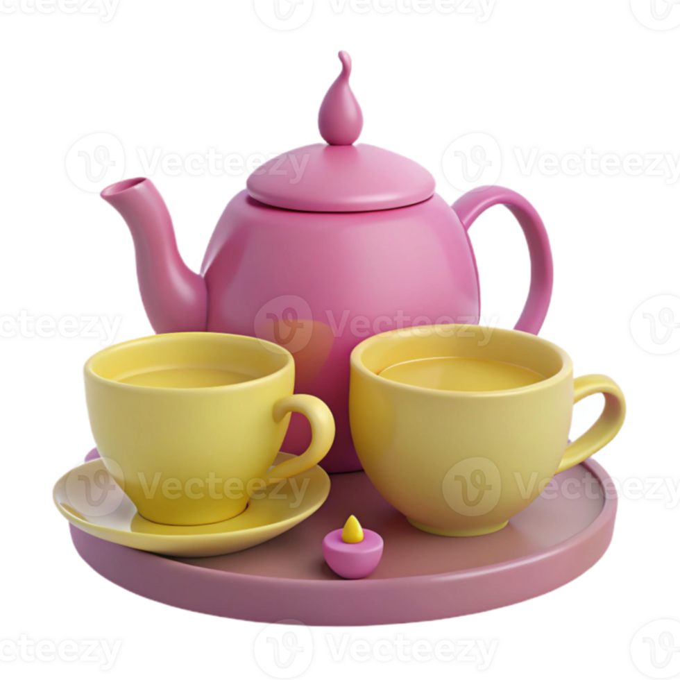Tea Time with Two Cups and a Pink Teapot on a Tray png