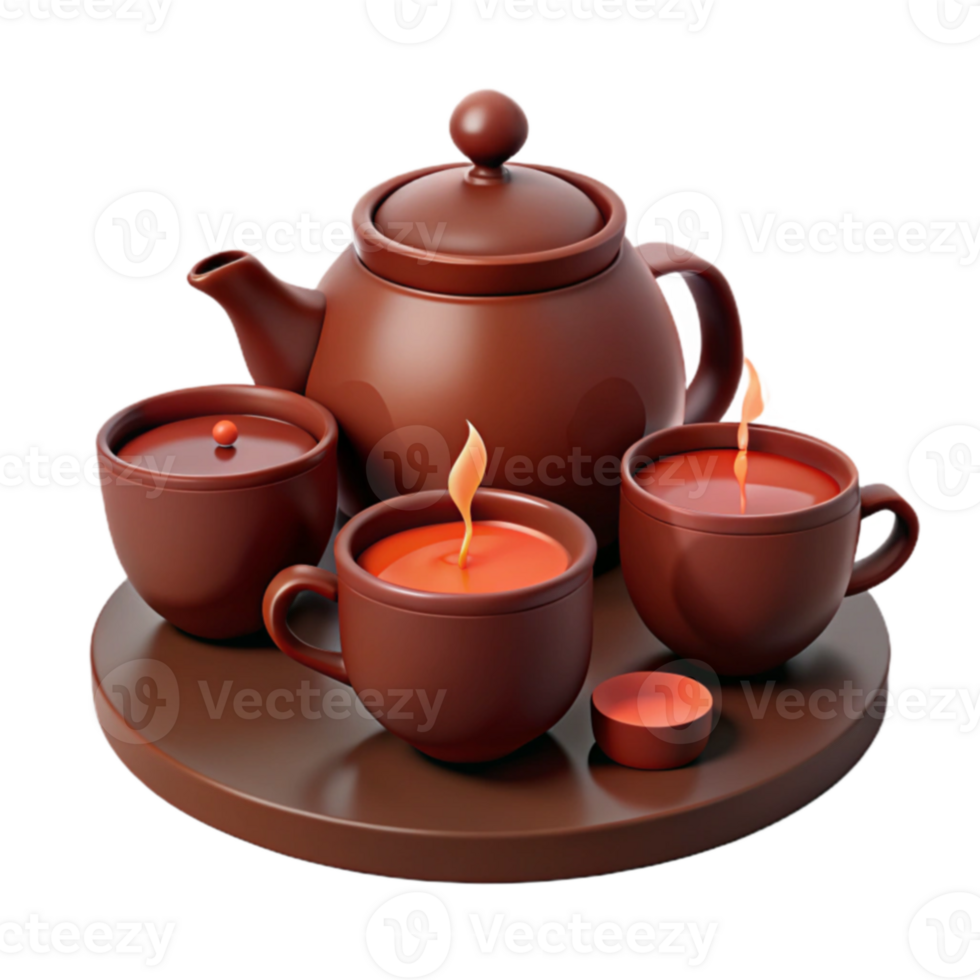Teapot and Teacups with Candles on a Tray png