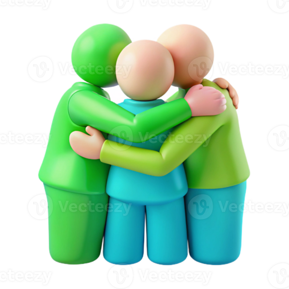 Three Friends Hugging in 3D Illustration png