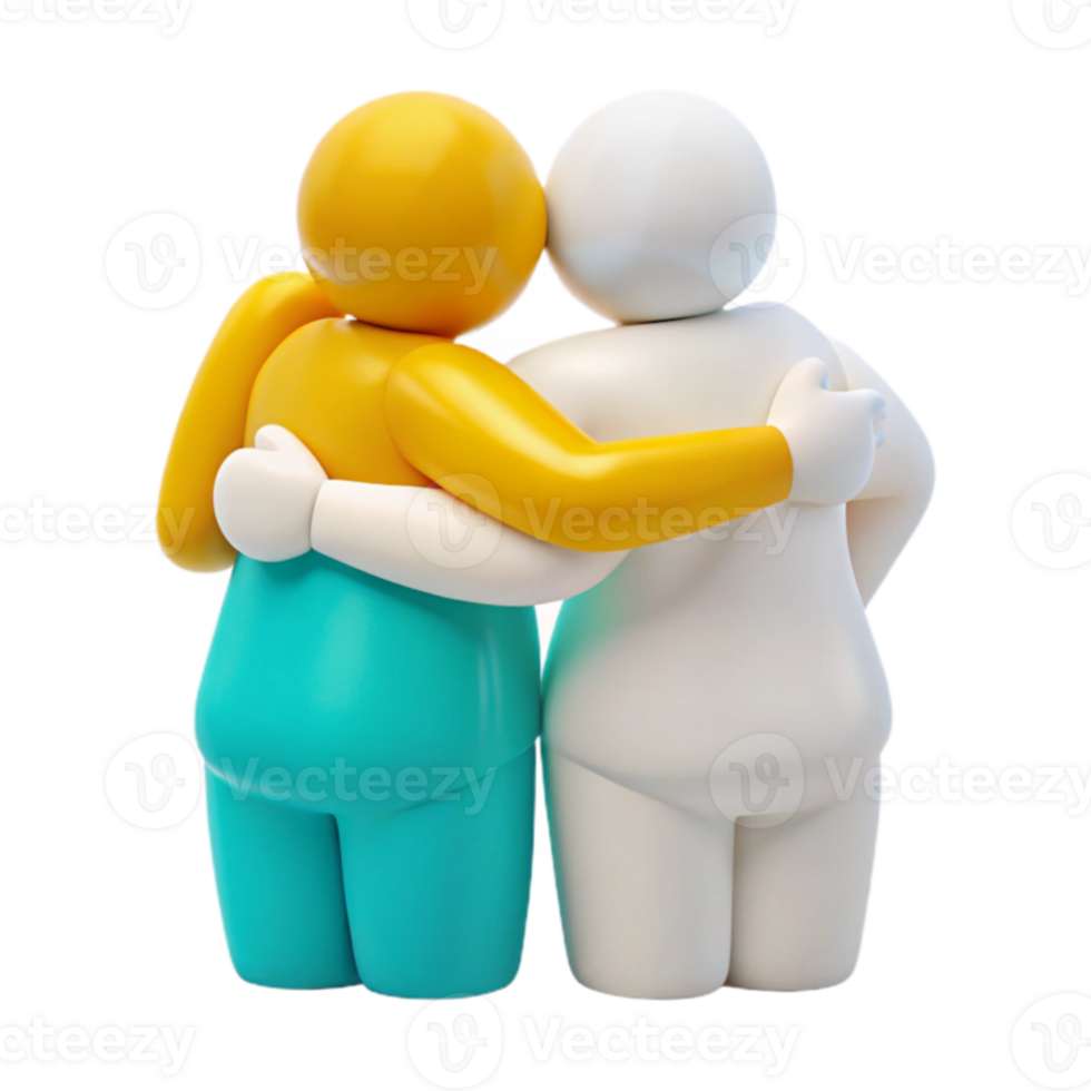 Two 3D Figures Embracing, Showing Unity and Support png