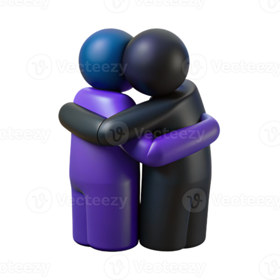 3D Render of Two Figures Embracing png