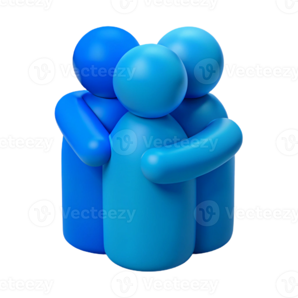 Group Hug Three Blue Figures Embracing png