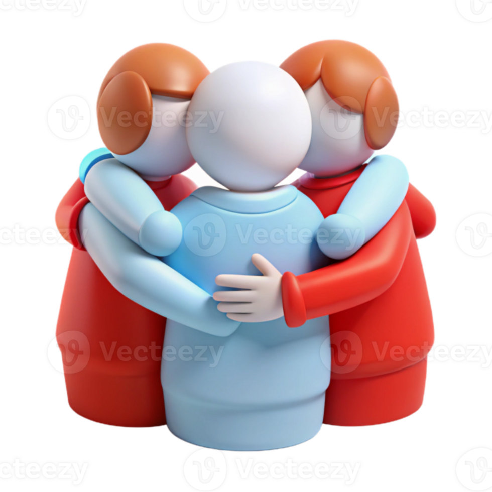 3D Illustration of Three People Embracing png