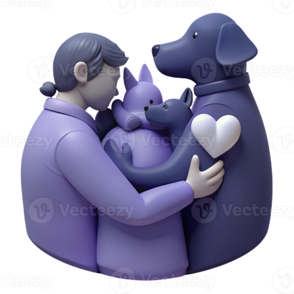 3D Render of a Person Hugging Two Dogs png