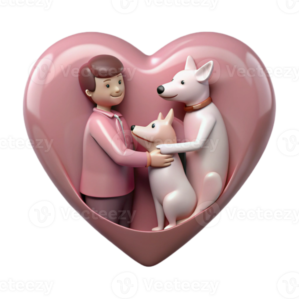 3D Illustration of a Person with Two Dogs Inside a Heart png