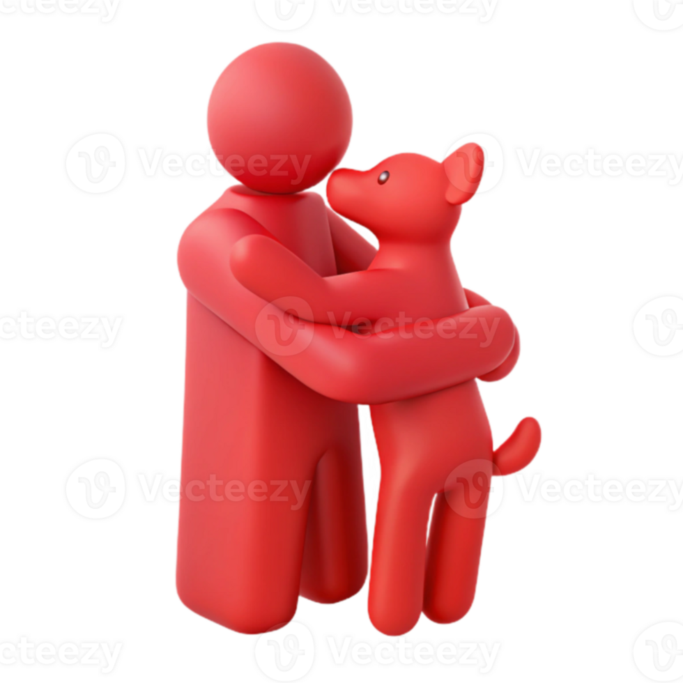 Red 3D Person Hugging a Dog png