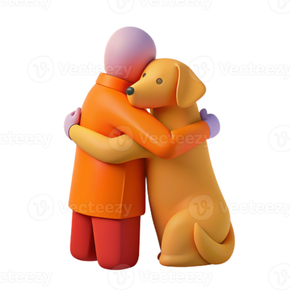 3D Illustration of a Person Hugging a Dog png