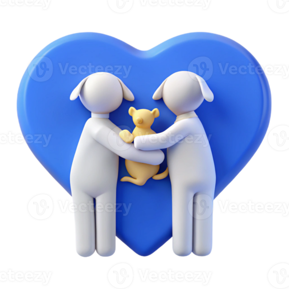 Two 3D Characters Holding a Small Animal Inside a Blue Heart png
