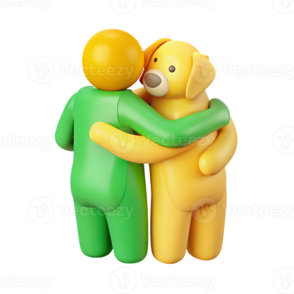 3D Render of a Person Hugging a Dog png