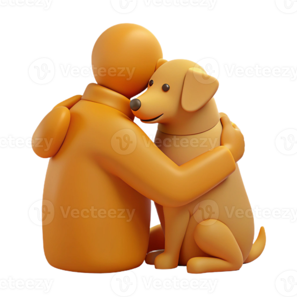 3D Render of Person Hugging a Dog png