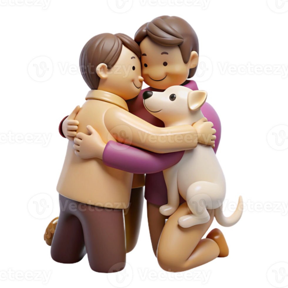 A Group Hug Two People and a Dog Embracing in a 3D Illustration png