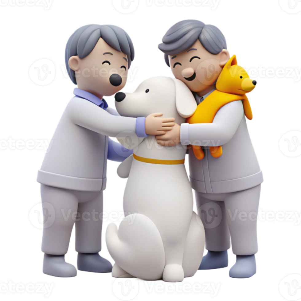 Two People Hugging a Dog with a Small Toy Dog png