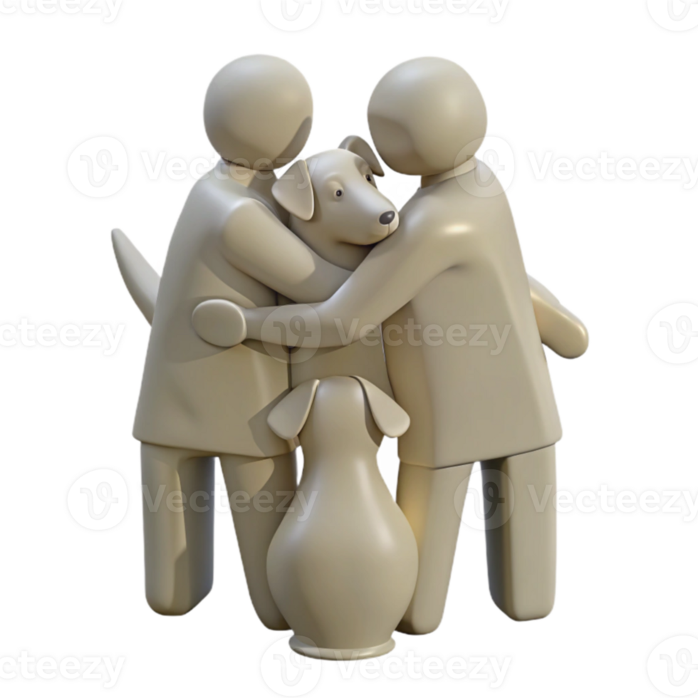 Two People Hugging a Dog, 3D Illustration png