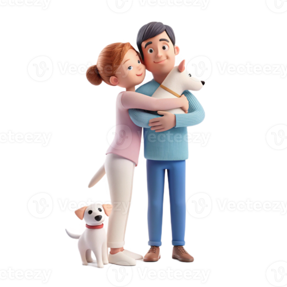 Couple Embracing with Dog png