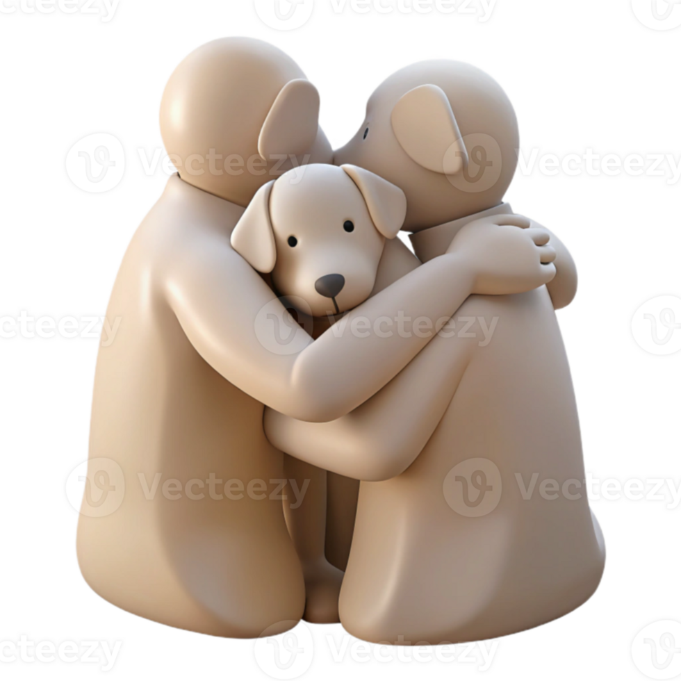 3D Illustration of Two Figures Hugging a Dog png