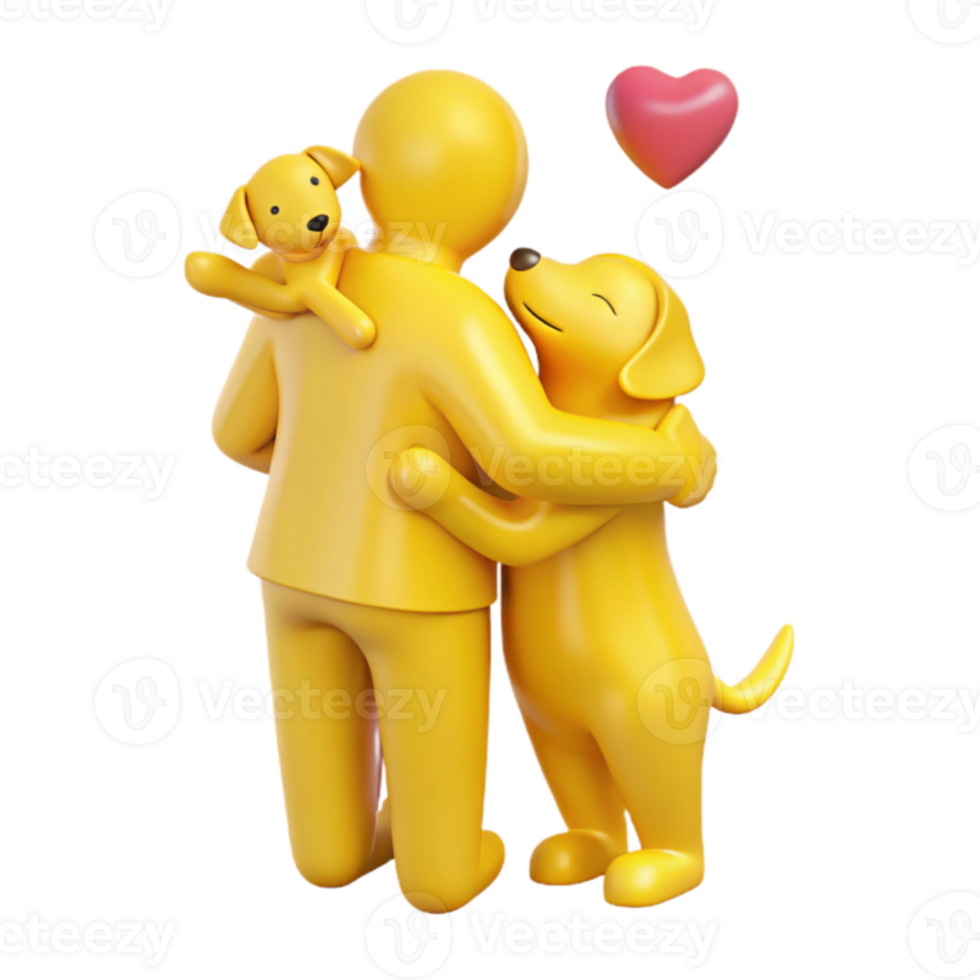 3D Illustration of a Person Hugging Two Dogs with a Heart Above Them png