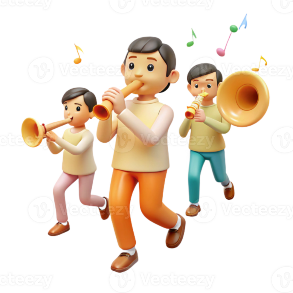 Three Cartoon Characters Playing Musical Instruments png