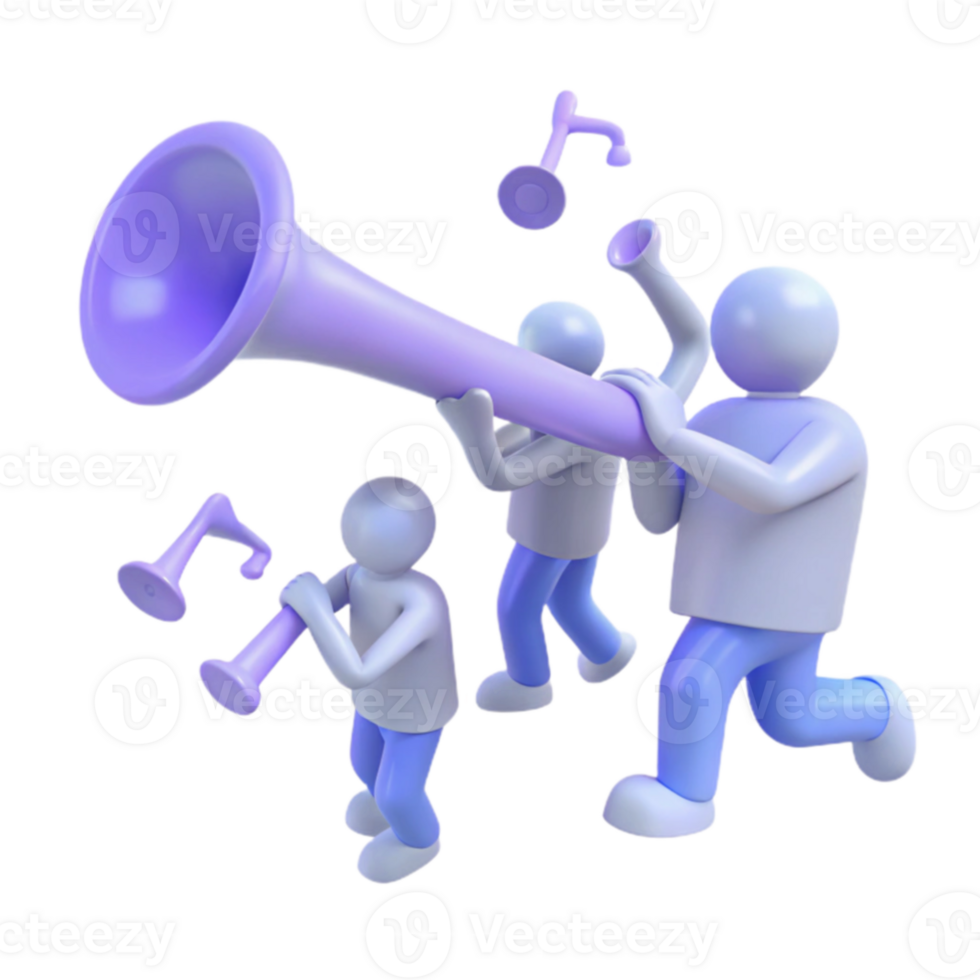 Three 3D Figures Playing Musical Instruments png