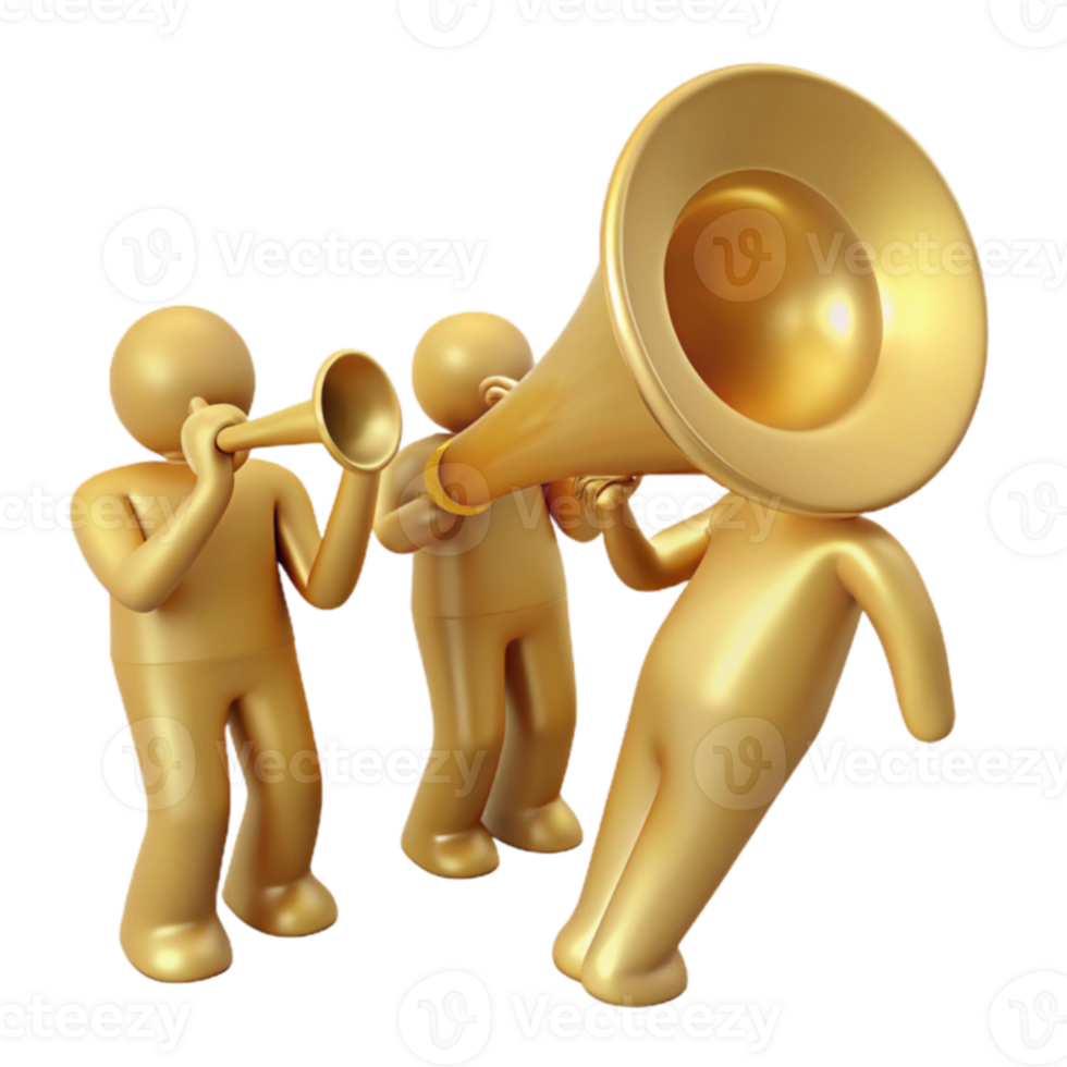 Golden Figures Blowing Trumpets Visual Representation of Communication and Announcement png