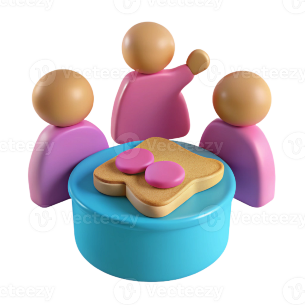 Three Cartoon Characters Sitting Around a Table with a Toast png