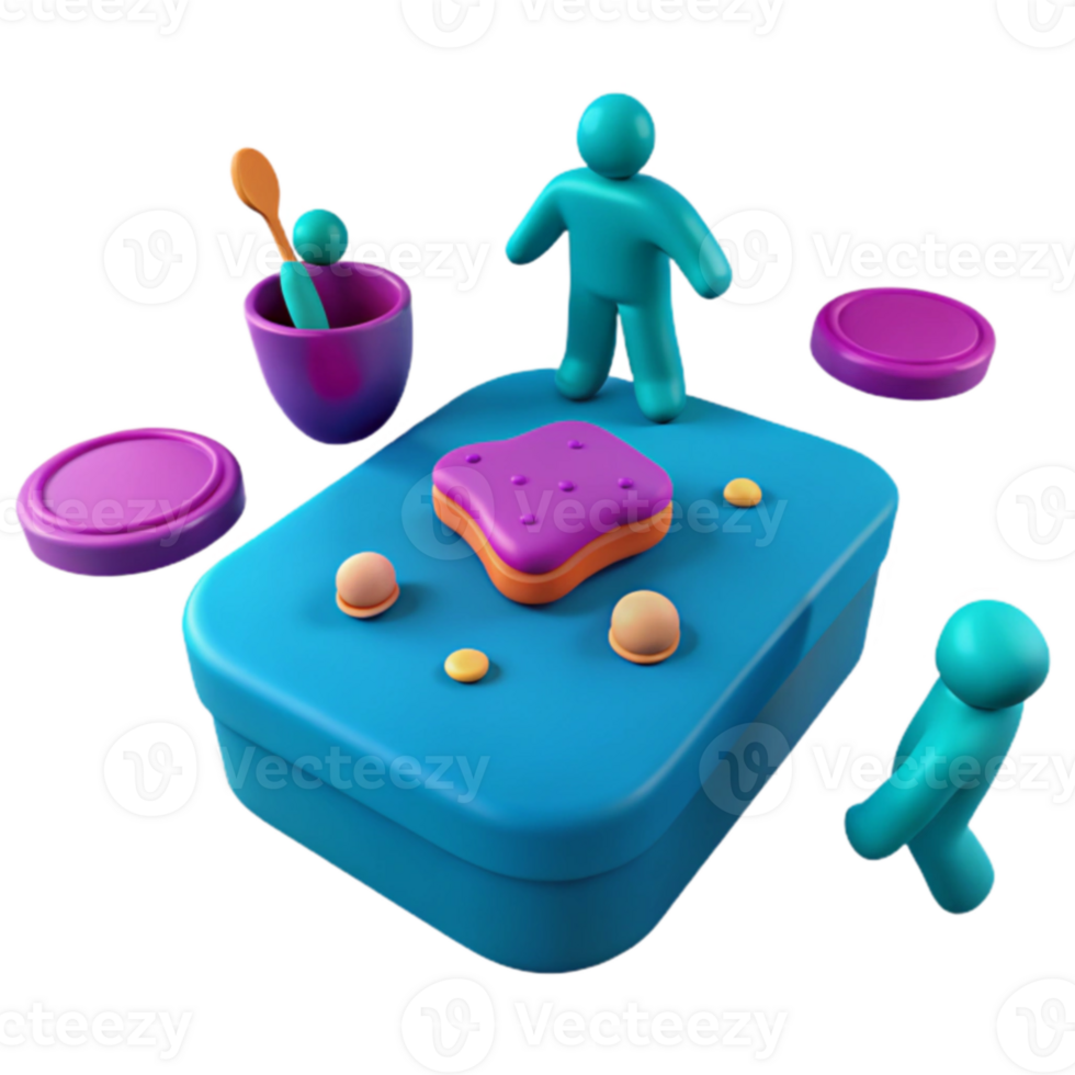 3D Rendered Scene of a Blue Container with Colorful Elements png