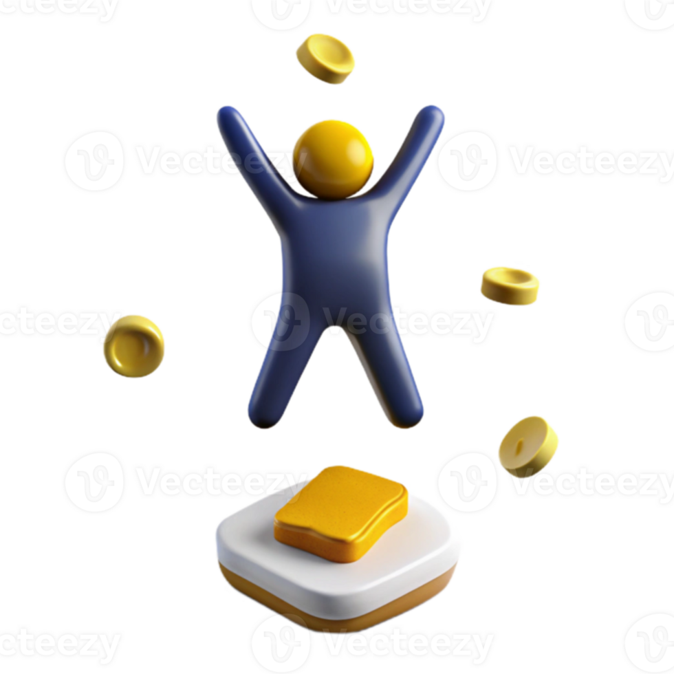 3D Character Joyfully Jumping on a Platform png