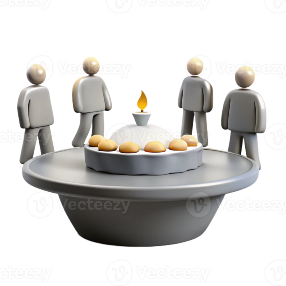 3D Render of Simple Figures Gathering Around a Cake With a Lit Candle png