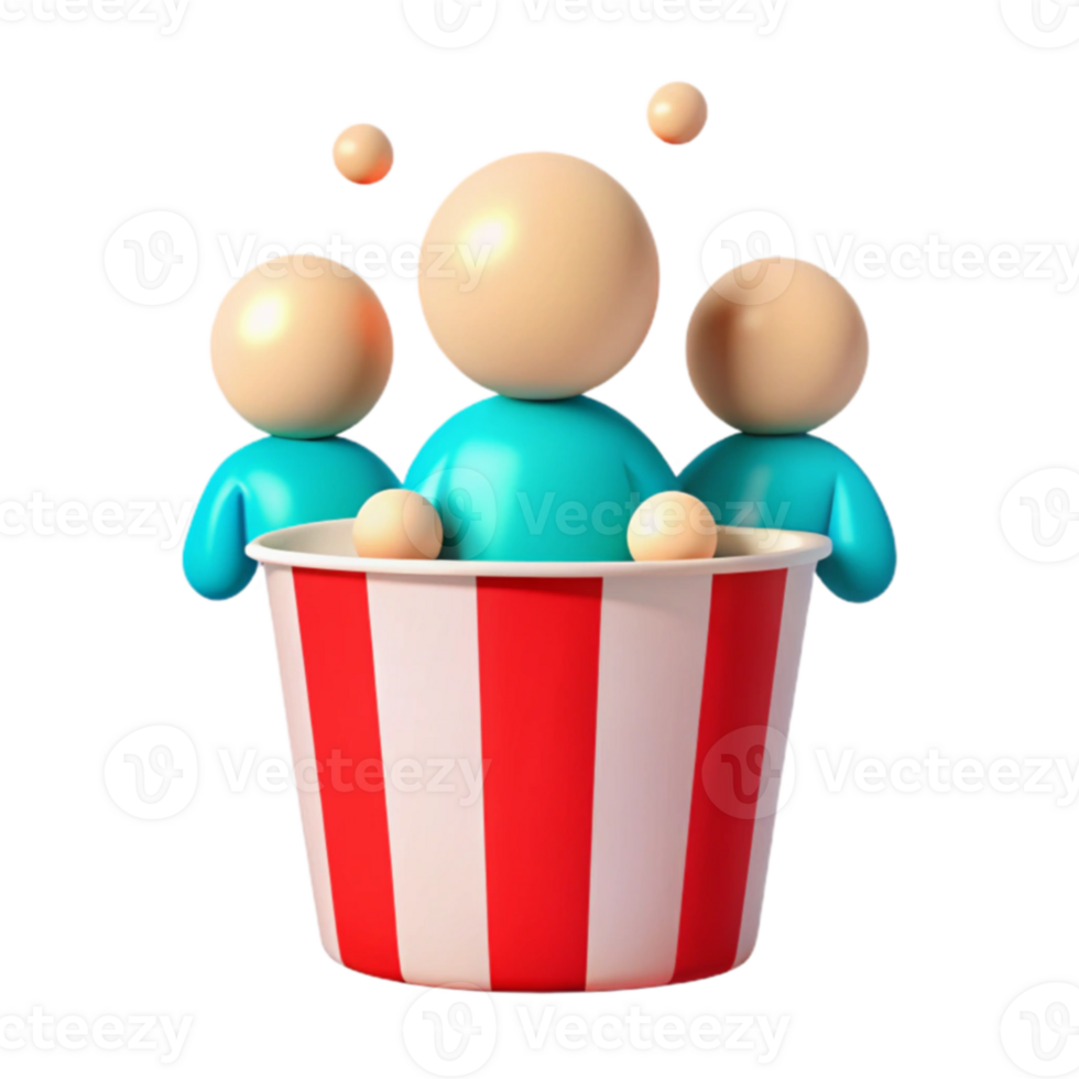 Group of 3D People in a Striped Bucket png