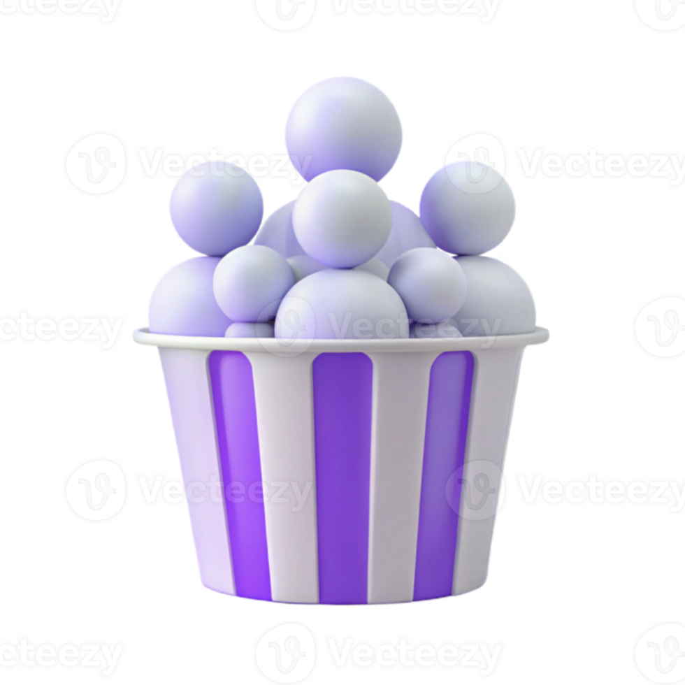 Purple Striped Container Filled with White Spheres png