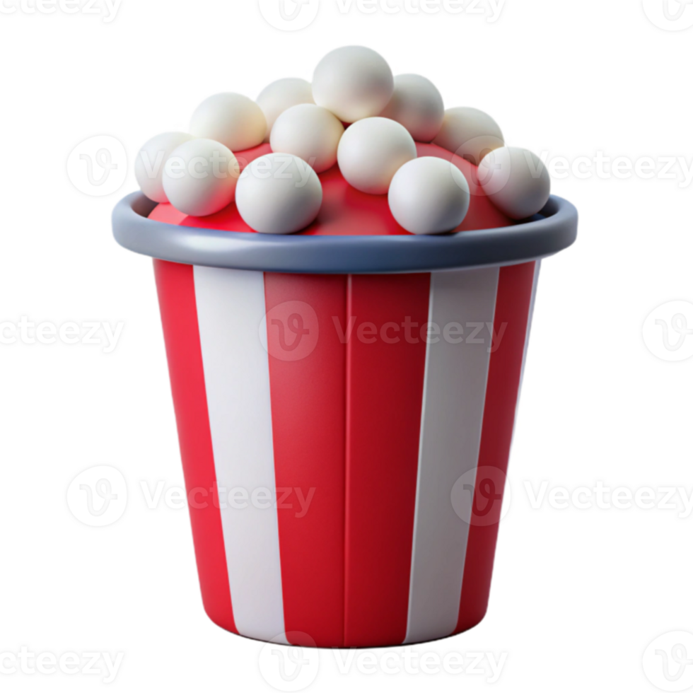 Red and White Striped Popcorn Bucket 3D Render png