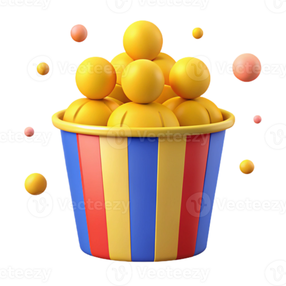 3D Render of Popcorn in a Striped Bucket png