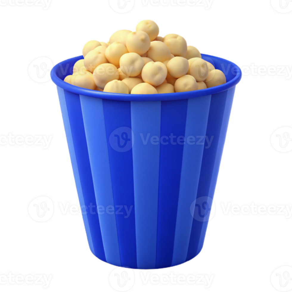 Blue Striped Bucket Filled with Popcorn png