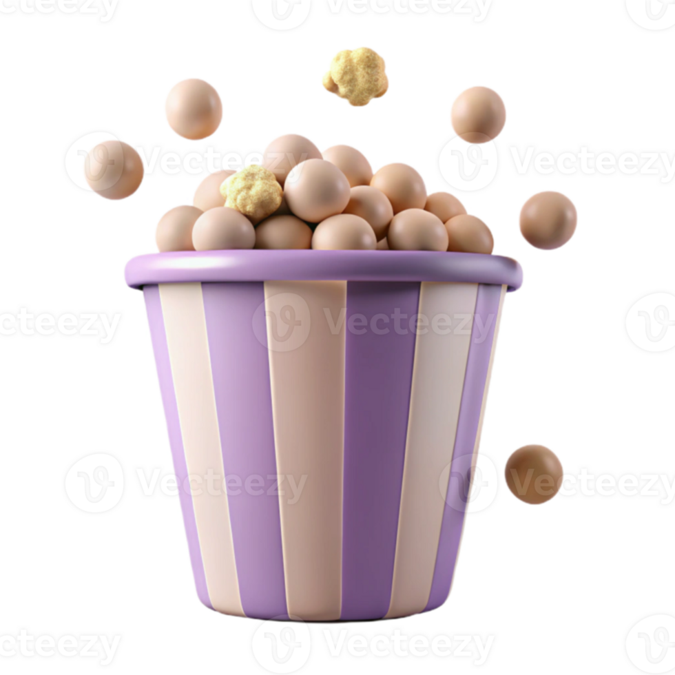 3D Render of Popcorn in a Striped Bucket png