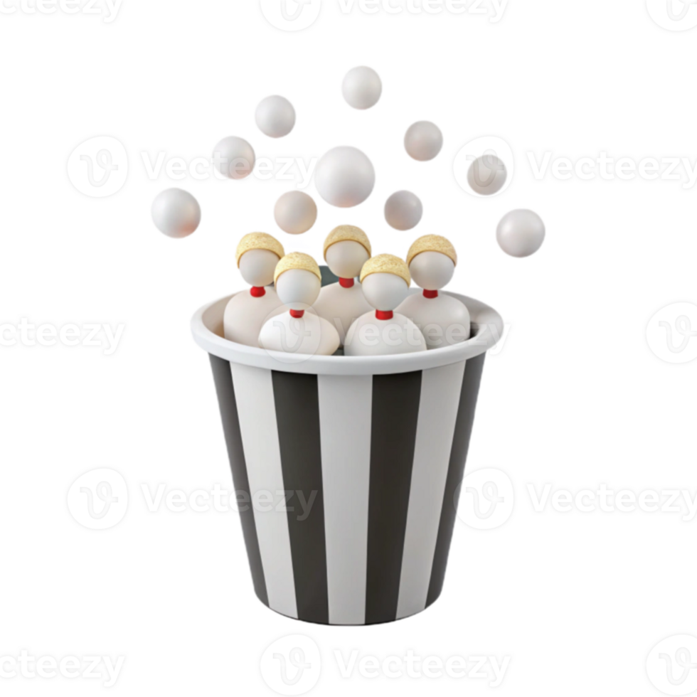 White and Black Striped Container with 3D Cartoon Characters png