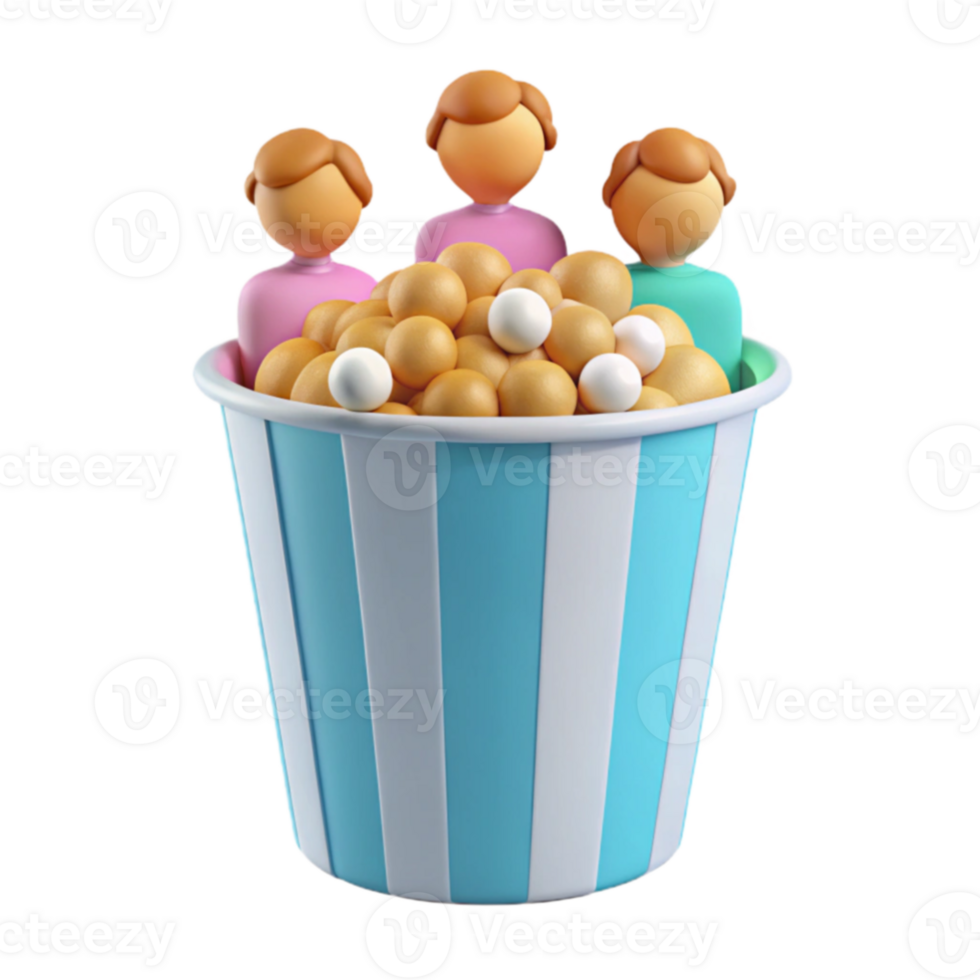 Group of 3D Characters in a Popcorn Bucket png