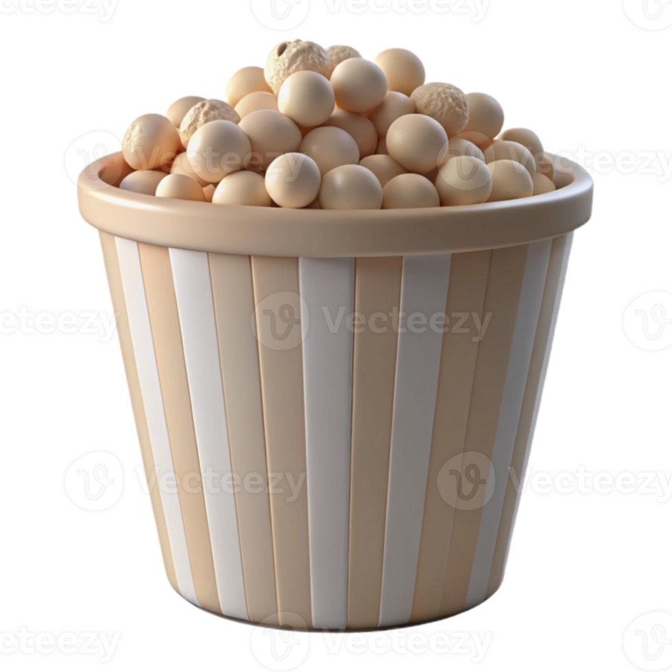 Striped Popcorn Bucket Filled with White Popcorn png