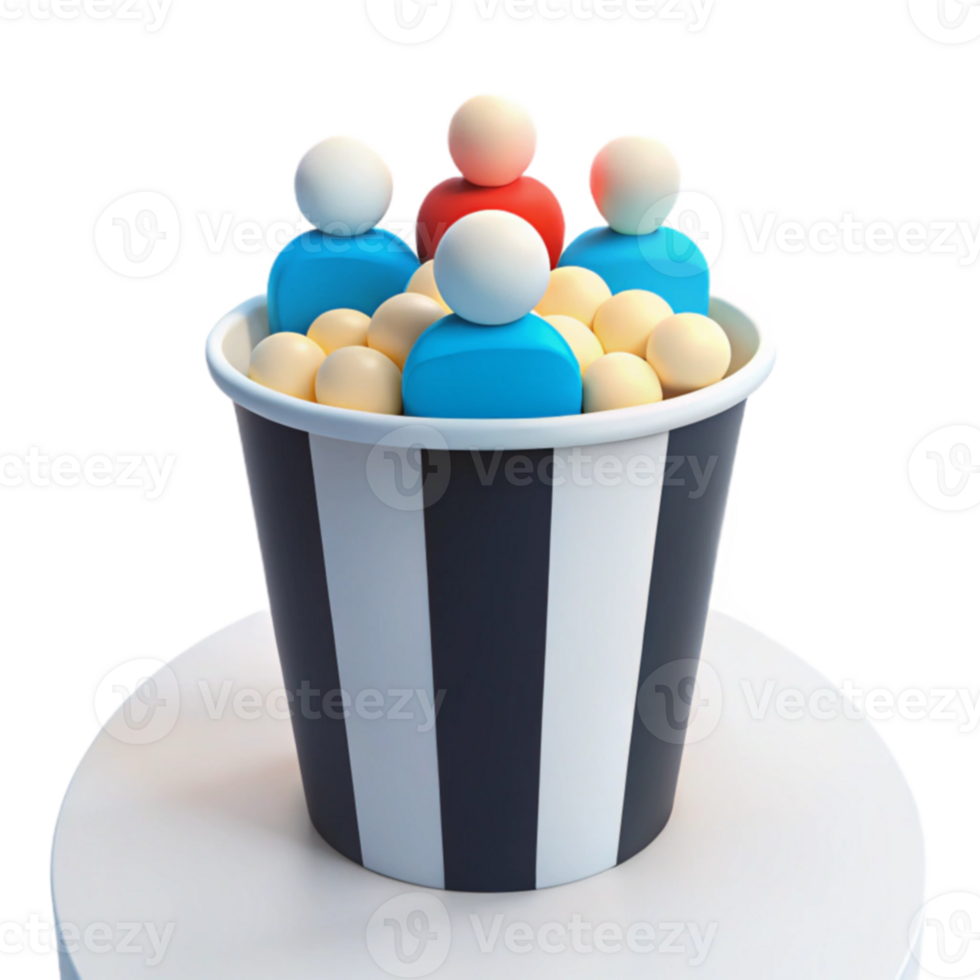 Group of People in a Striped Container with Yellow Balls png