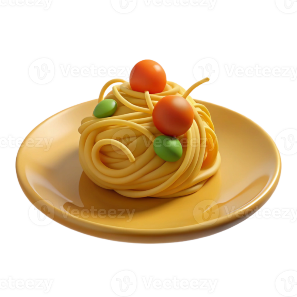 3D Rendered Plate of Spaghetti with Tomatoes and Peas png