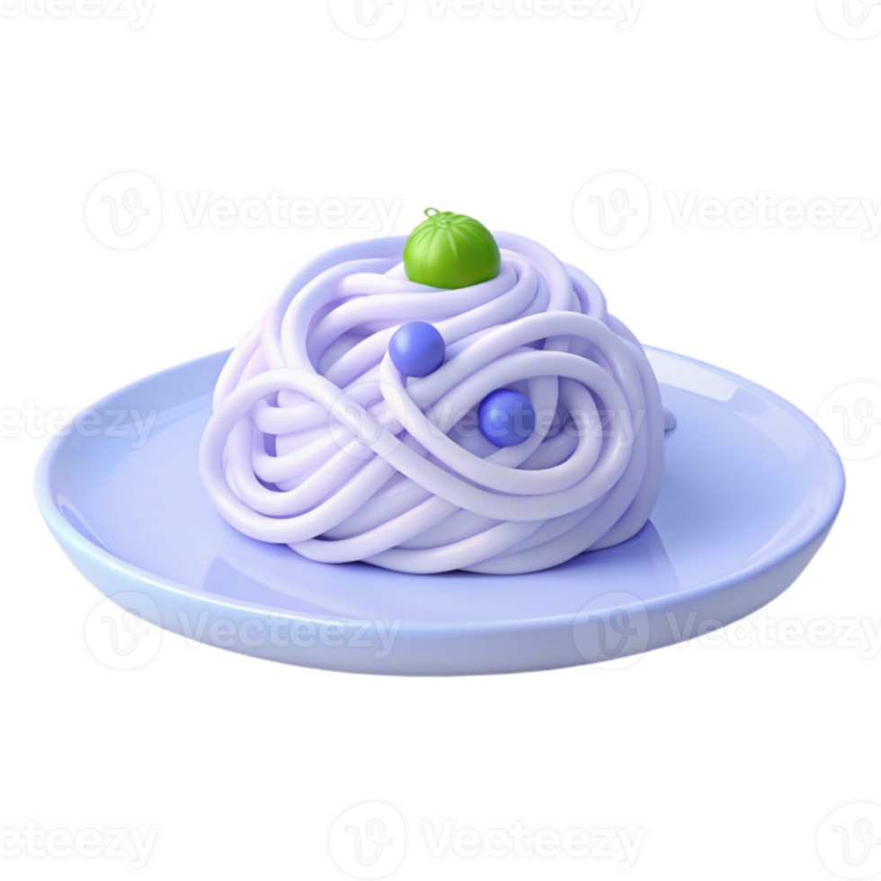 Purple Noodles with Green and Blue Toppings on a Plate png