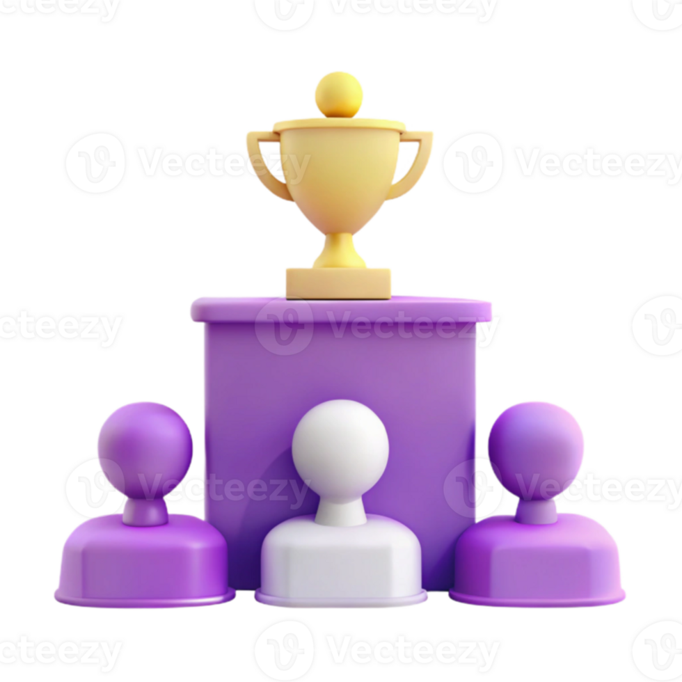 3D Rendered Trophy on a Podium with Figures png