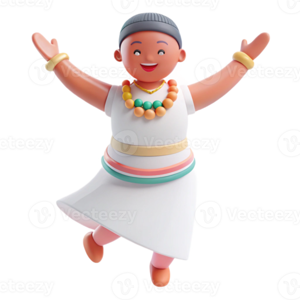 Joyful 3D Character with Open Arms and Colorful Accessories png