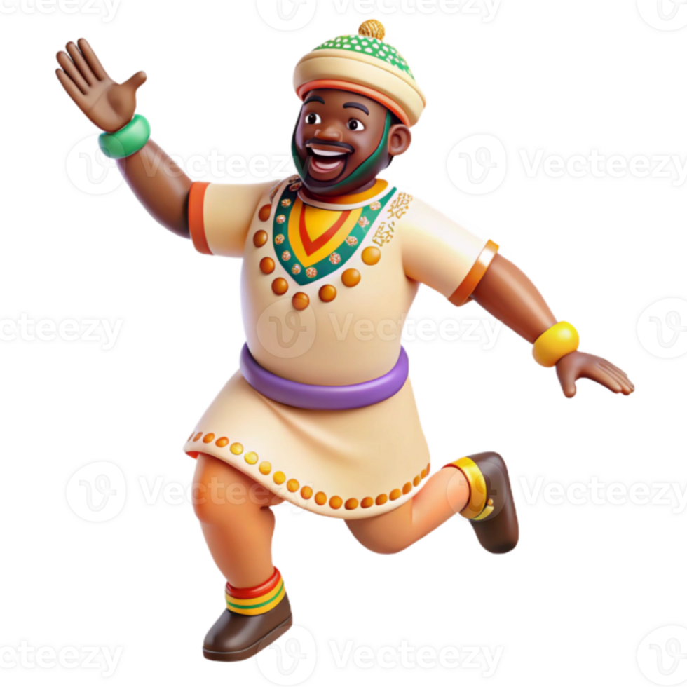 Joyful 3D Cartoon Character in Traditional African Attire png