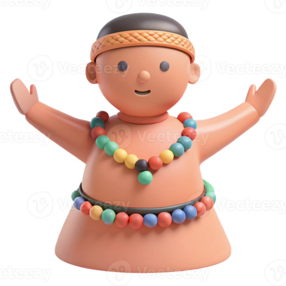3D Render of a Friendly Character Wearing Colorful Beads png
