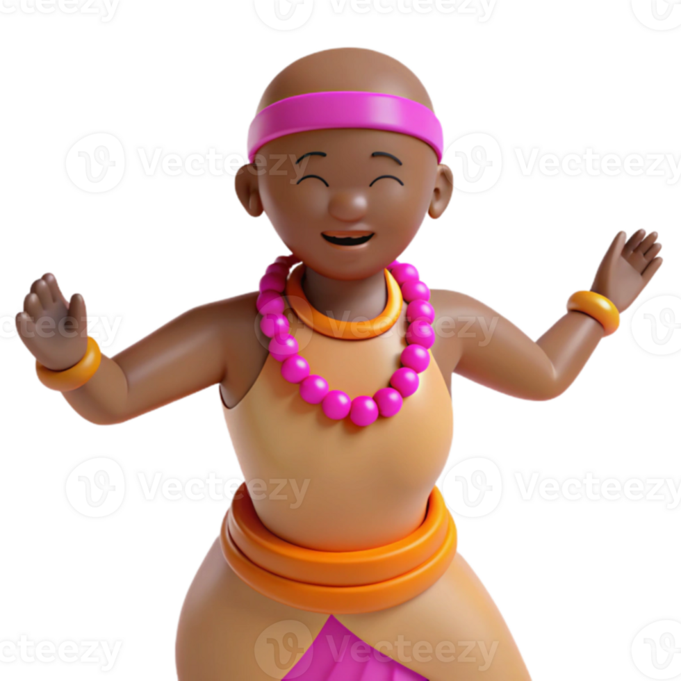 Smiling 3D Character with Pink Beads and Orange Bracelets png