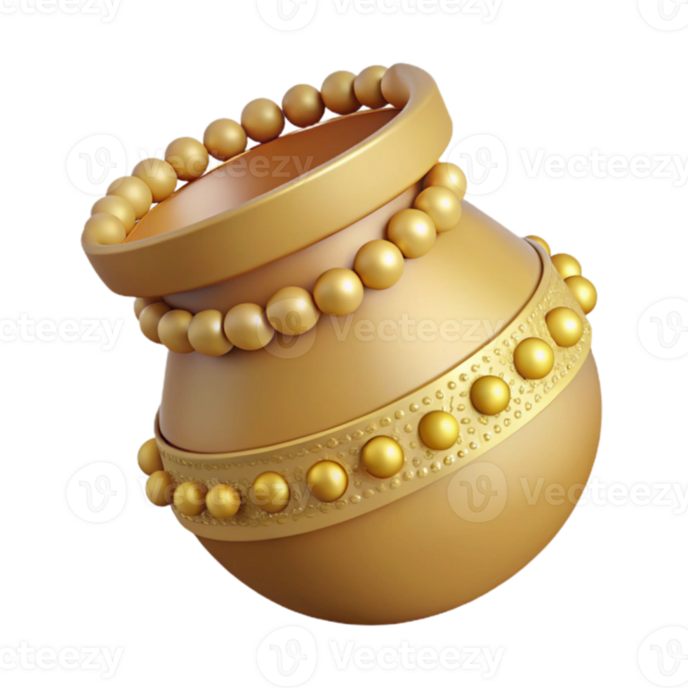 Golden Pot with Ornamental Beads png