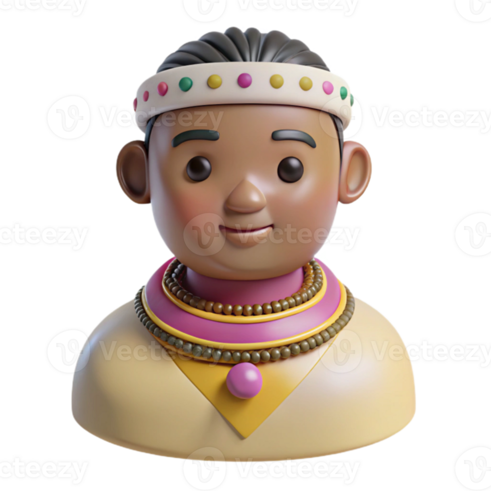 Smiling 3D Avatar with Traditional African Headband and Jewelry png