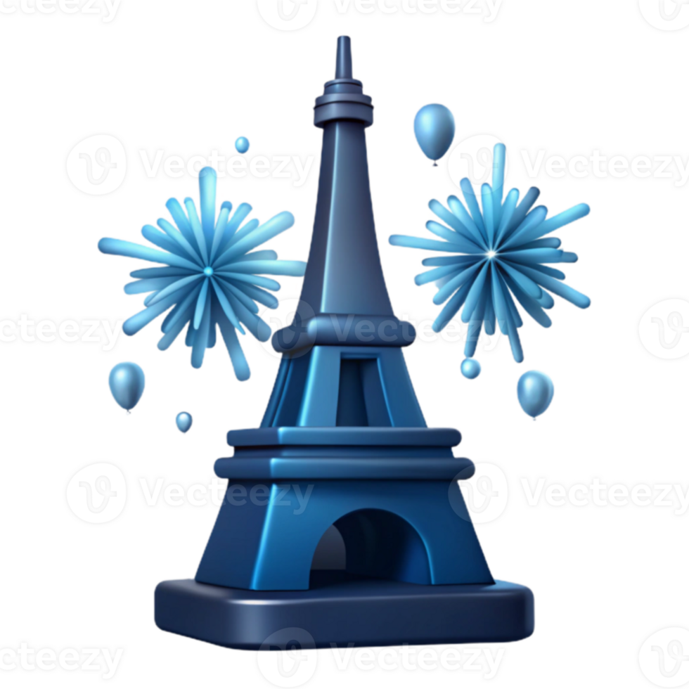 Eiffel Tower with Fireworks and Balloons png